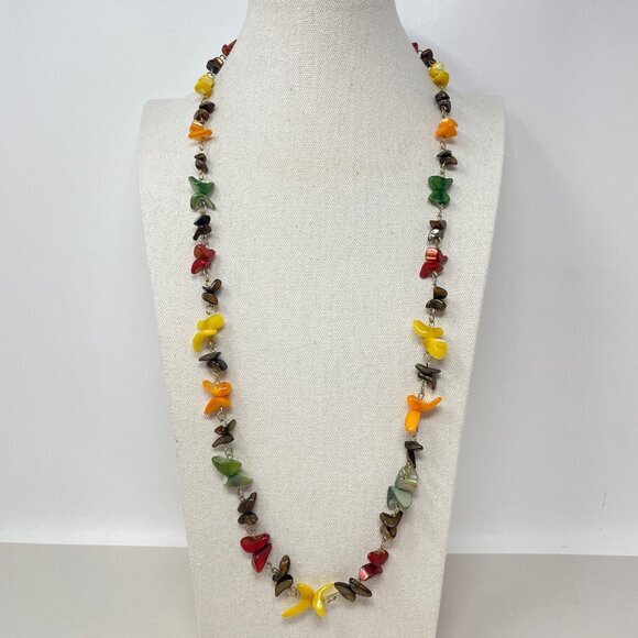 Bright Multicolor Glass Necklace Long Length Colorful Rainbow Dopamine Dressing - Picture 1 of 9